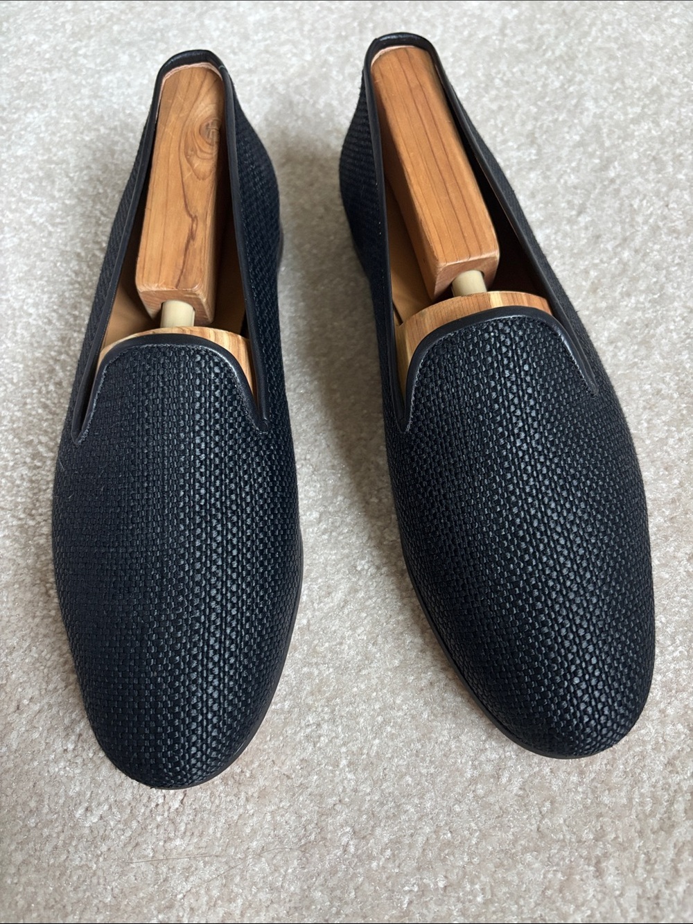 Stubbs & Wootton Black Woven Slip-On Loafers